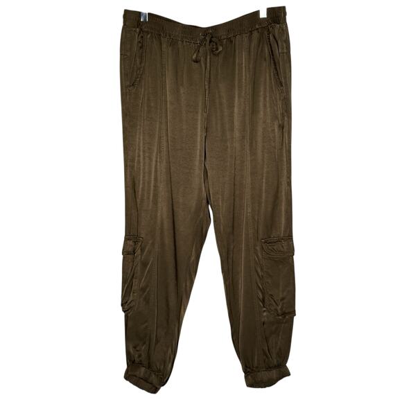 Johnny Was L Womens Ramble Cargo Utility Joggers Pants Satin Brown Gorpcore - Picture 1 of 11